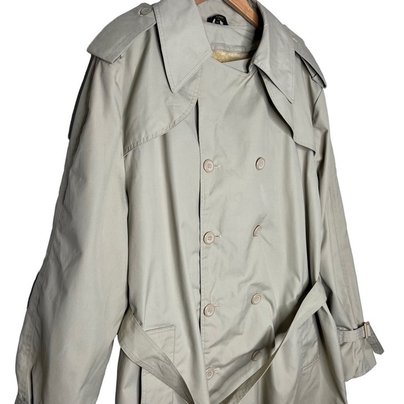 Spiegel khaki double breasted belted trench coat removable liner Sz 48 - Picture 2 of 9